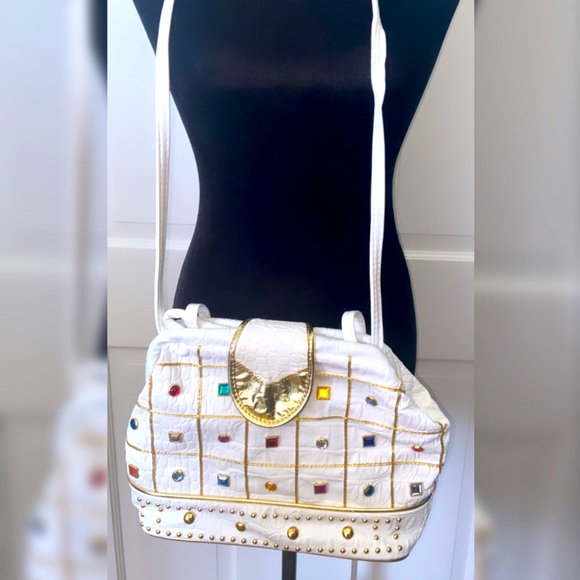 Rare White Leather 80s Jeweled Bag - Picture 1 of 2
